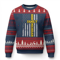 God Family Michigan Ugly Christmas Sweater Game Day Vintage American Flag