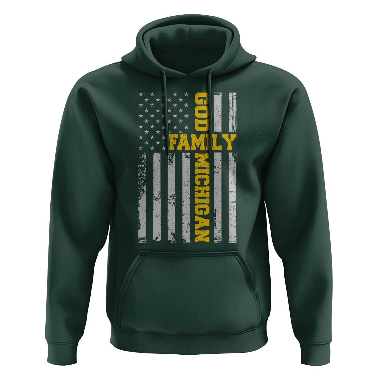 God Family Michigan Hoodie Game Day Vintage American Flag