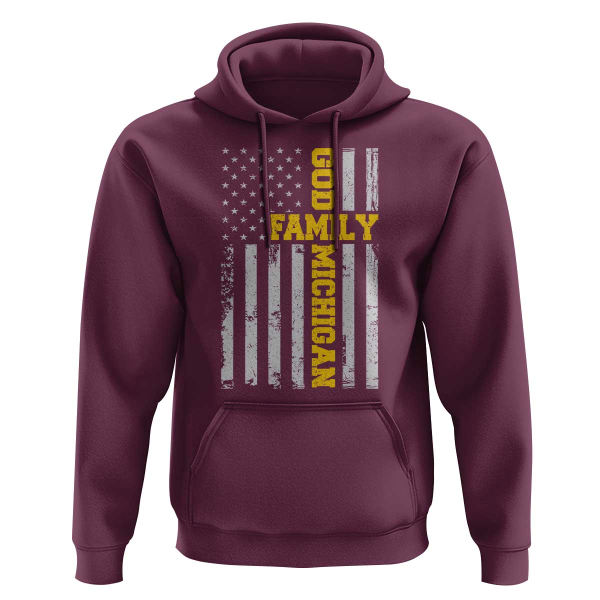 God Family Michigan Hoodie Game Day Vintage American Flag
