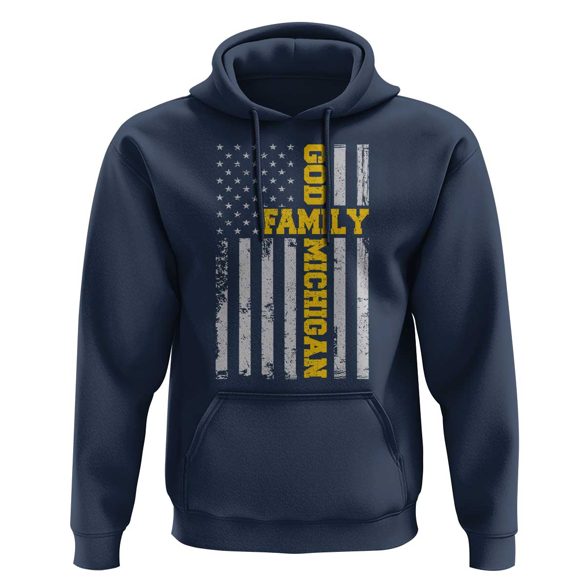 God Family Michigan Hoodie Game Day Vintage American Flag