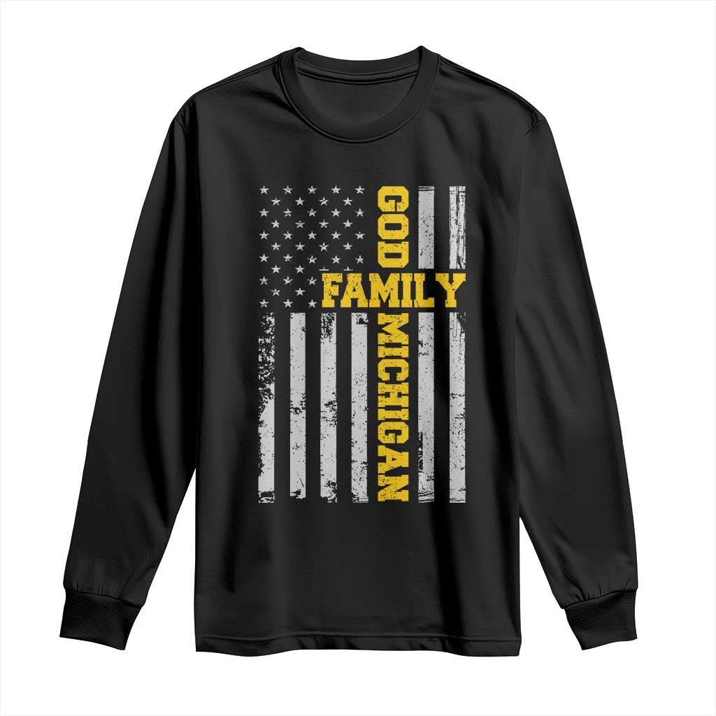God Family Michigan Long Sleeve Shirt Game Day Vintage American Flag