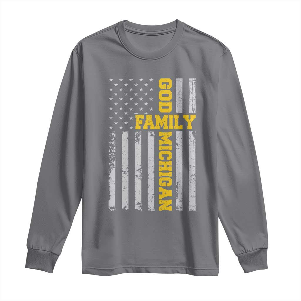 God Family Michigan Long Sleeve Shirt Game Day Vintage American Flag