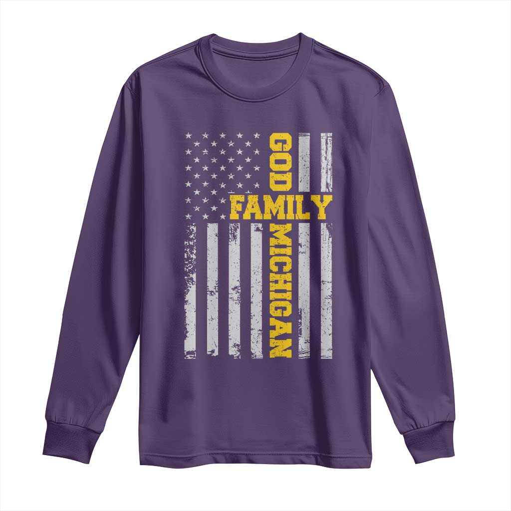 God Family Michigan Long Sleeve Shirt Game Day Vintage American Flag