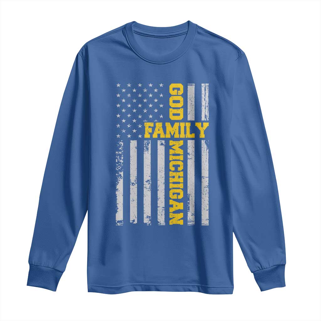 God Family Michigan Long Sleeve Shirt Game Day Vintage American Flag