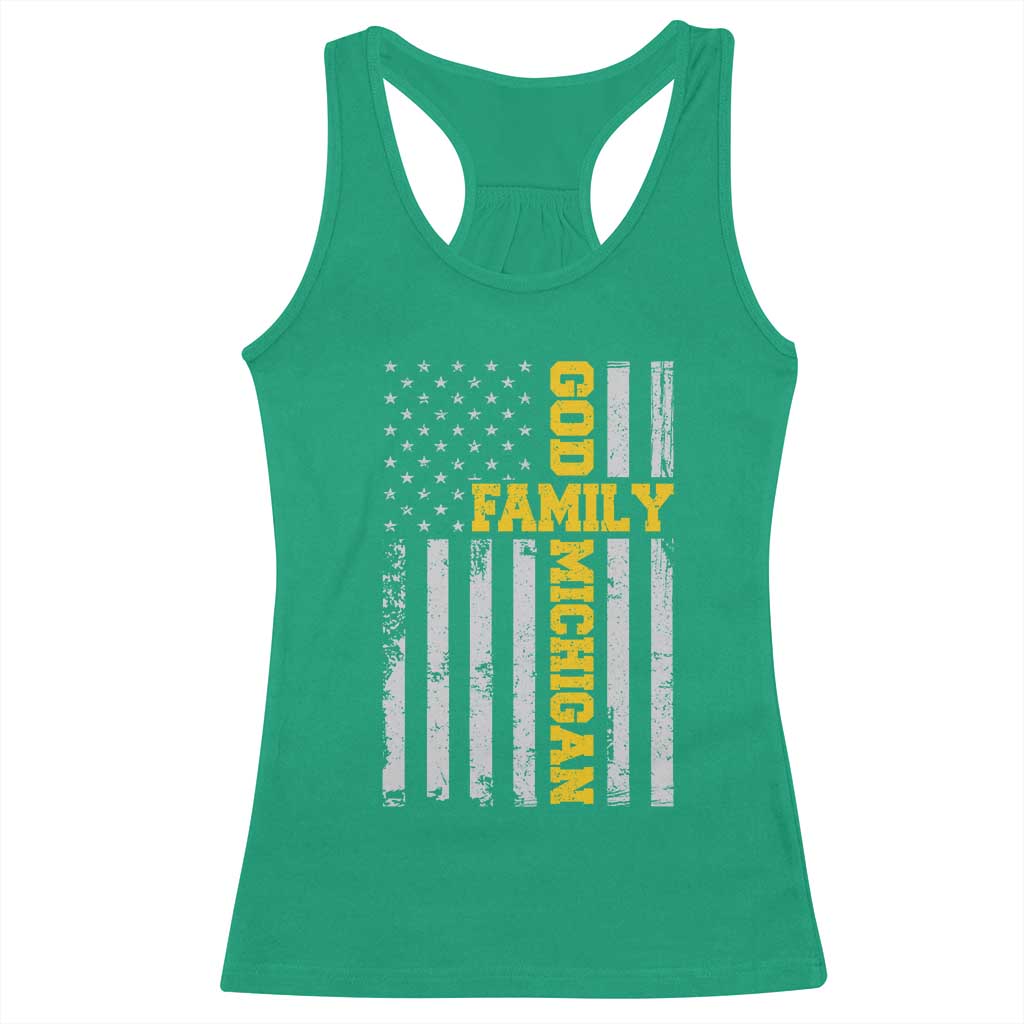 God Family Michigan Racerback Tank Top Game Day Vintage American Flag