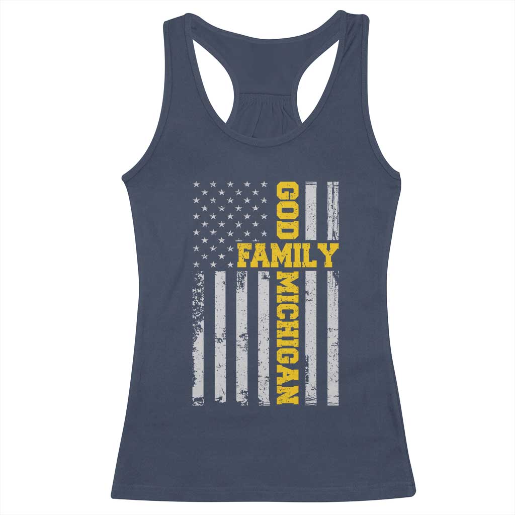 God Family Michigan Racerback Tank Top Game Day Vintage American Flag