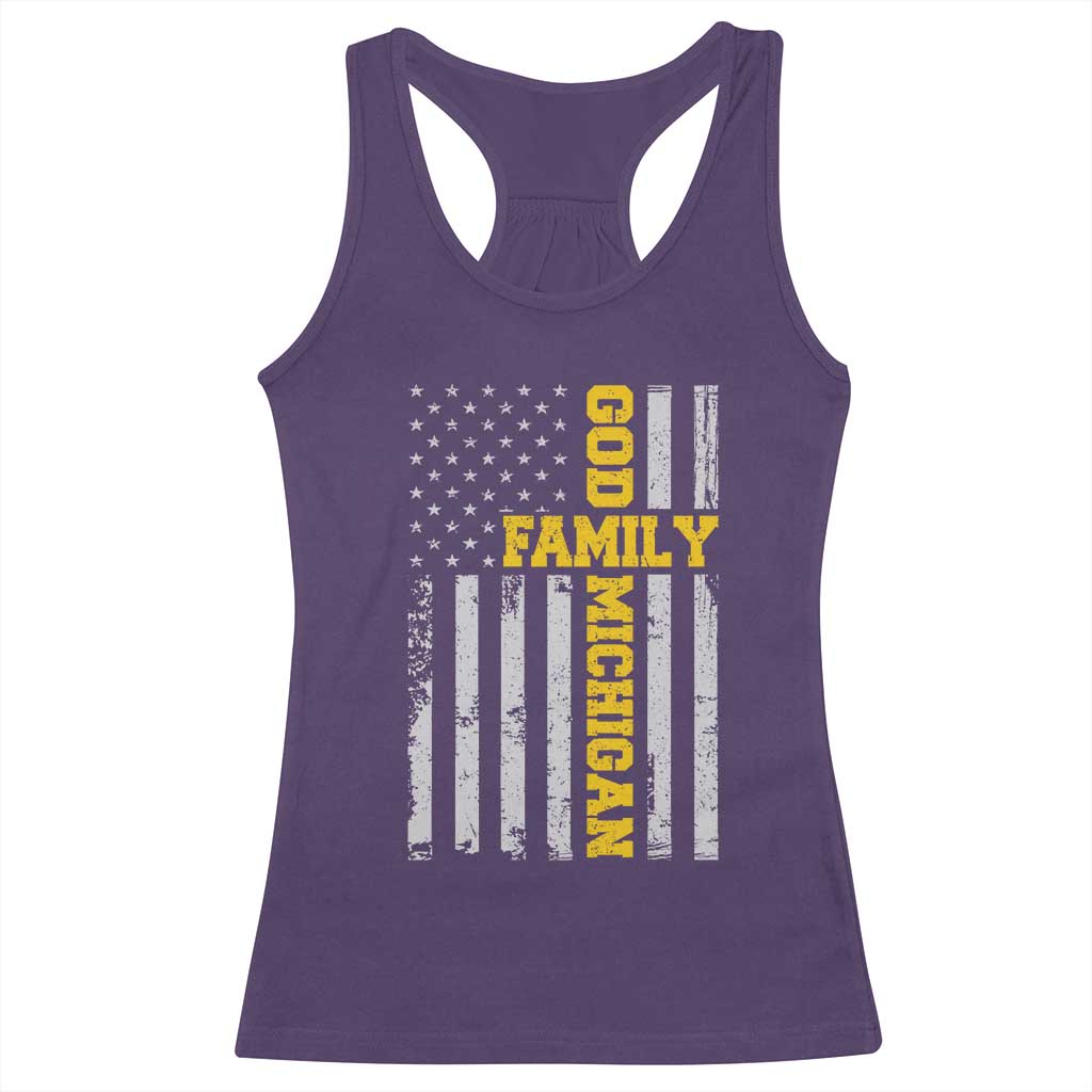 God Family Michigan Racerback Tank Top Game Day Vintage American Flag