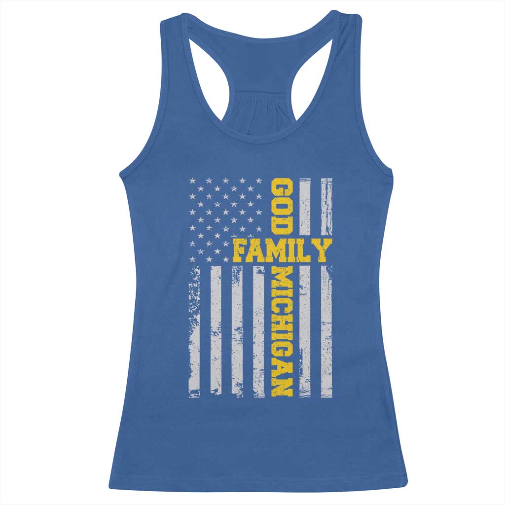God Family Michigan Racerback Tank Top Game Day Vintage American Flag