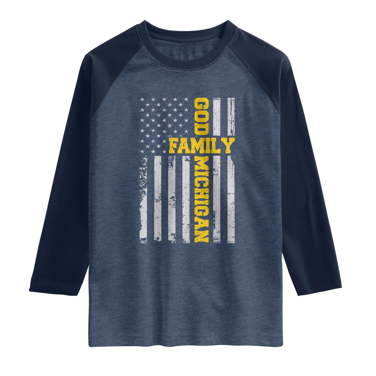 God Family Michigan Raglan Shirt Game Day Vintage American Flag