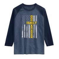 God Family Michigan Raglan Shirt Game Day Vintage American Flag