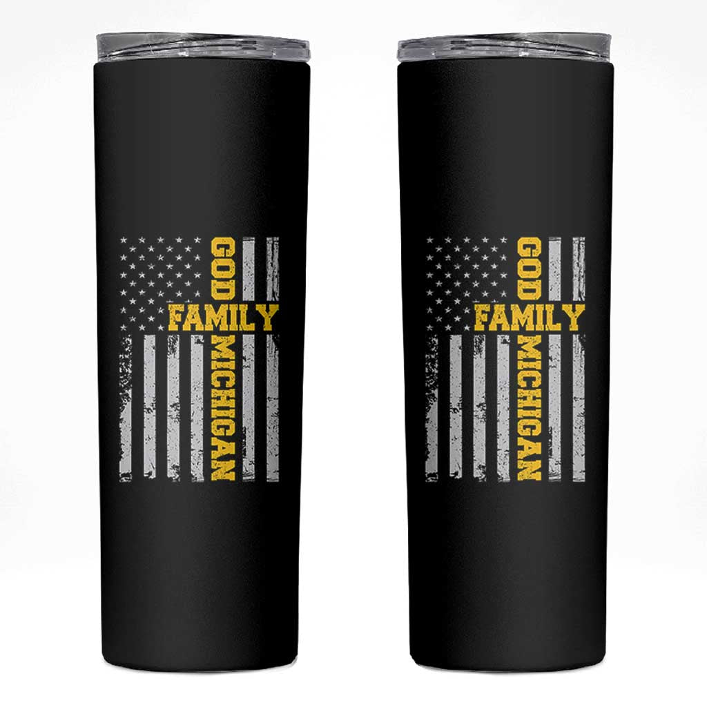 God Family Michigan Skinny Tumbler Game Day Vintage American Flag