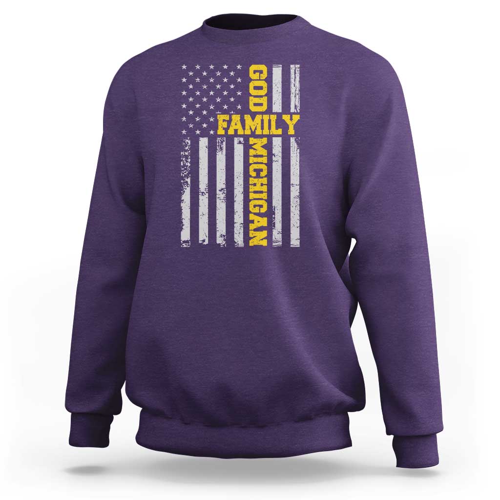God Family Michigan Sweatshirt Game Day Vintage American Flag