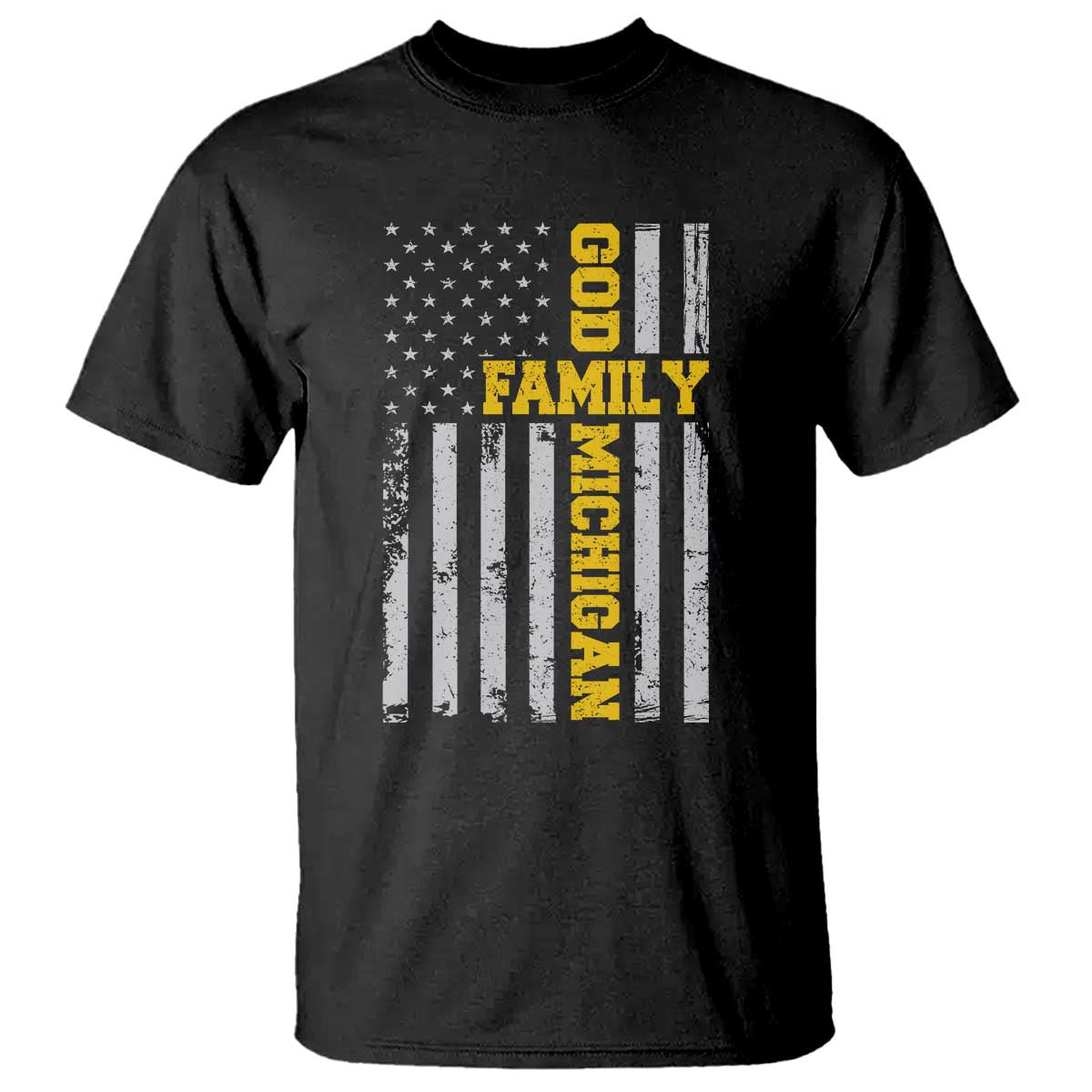 God Family Michigan T Shirt Game Day Vintage American Flag