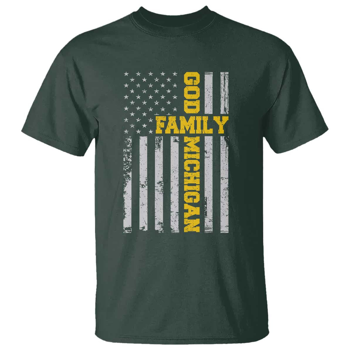 God Family Michigan T Shirt Game Day Vintage American Flag