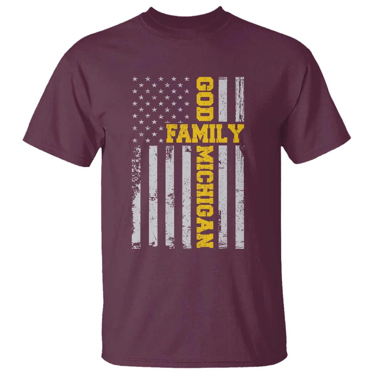 God Family Michigan T Shirt Game Day Vintage American Flag