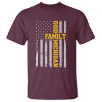 God Family Michigan T Shirt Game Day Vintage American Flag