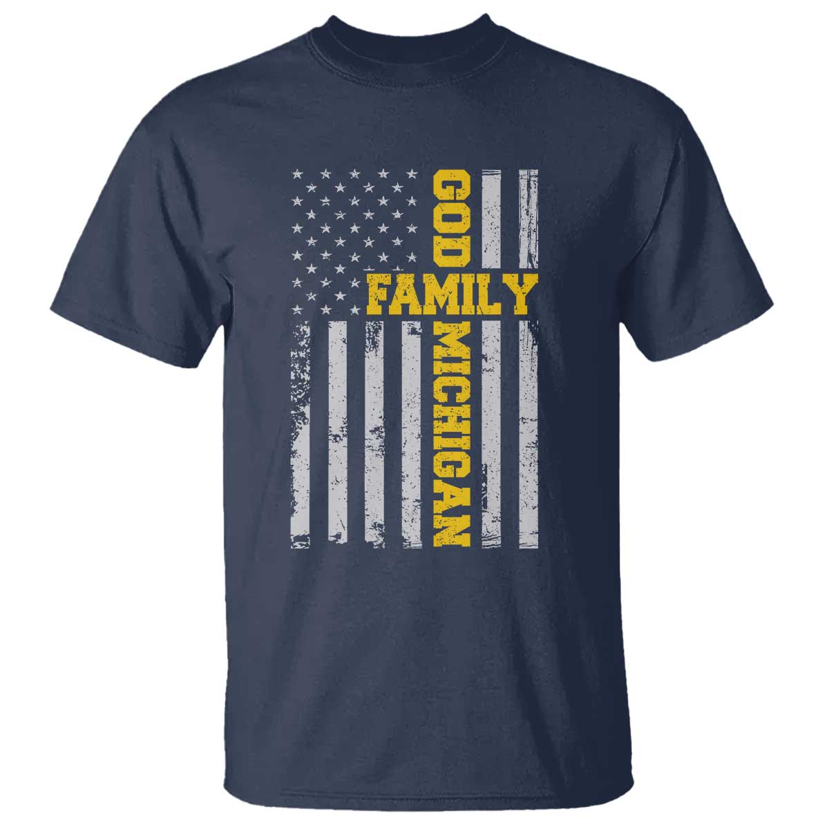 God Family Michigan T Shirt Game Day Vintage American Flag