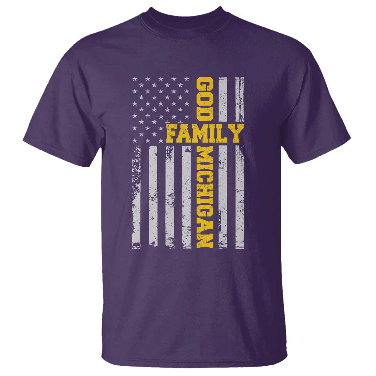 God Family Michigan T Shirt Game Day Vintage American Flag