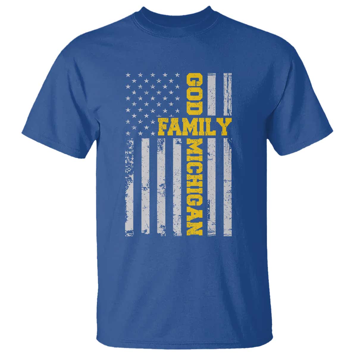 God Family Michigan T Shirt Game Day Vintage American Flag
