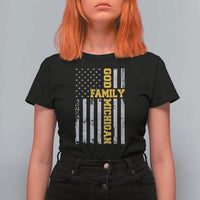 God Family Michigan T Shirt For Women Game Day Vintage American Flag