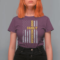 God Family Michigan T Shirt For Women Game Day Vintage American Flag