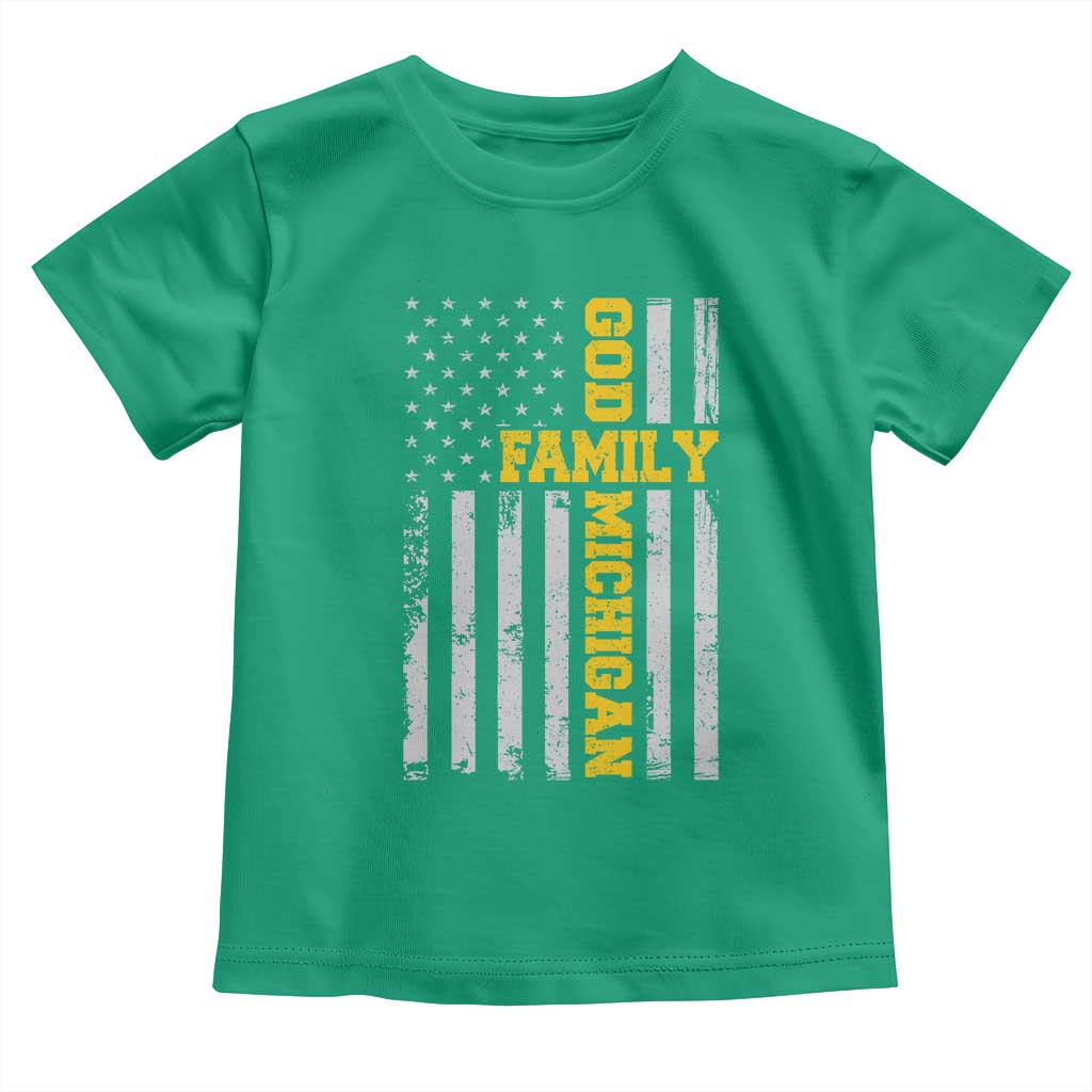 God Family Michigan Toddler T Shirt Game Day Vintage American Flag