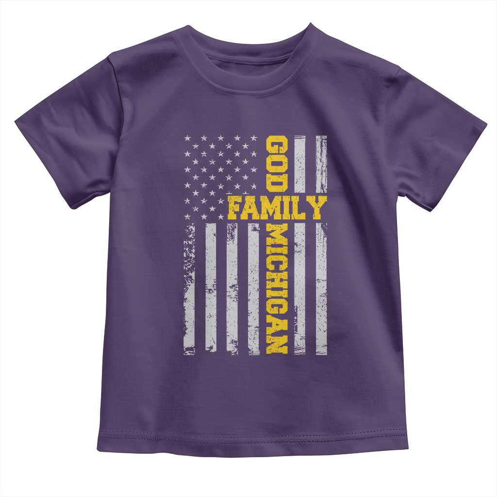 God Family Michigan Toddler T Shirt Game Day Vintage American Flag