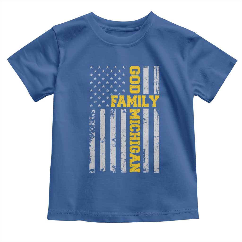 God Family Michigan Toddler T Shirt Game Day Vintage American Flag