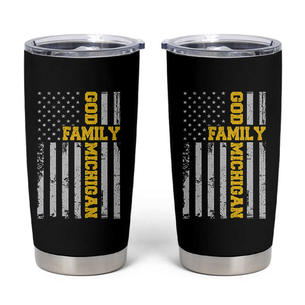 God Family Michigan Tumbler Cup Game Day Vintage American Flag
