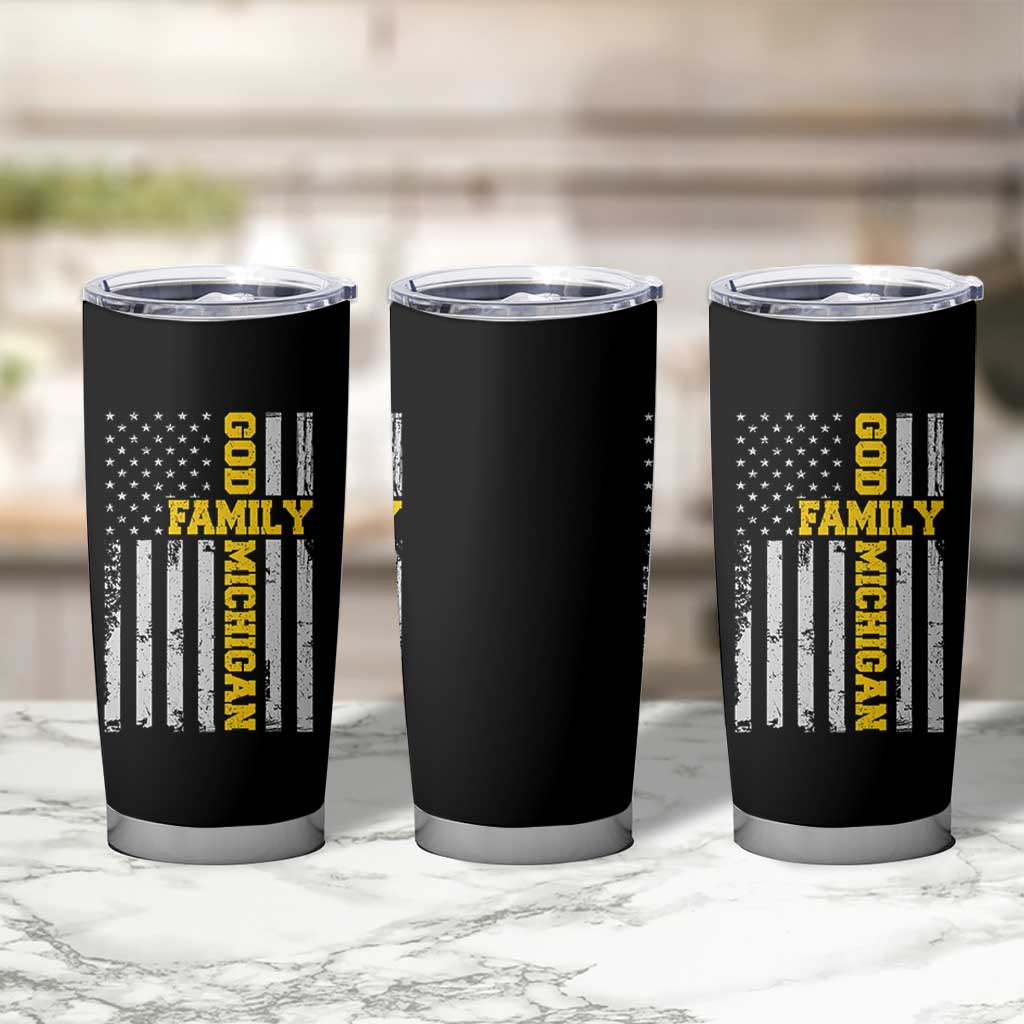 God Family Michigan Tumbler Cup Game Day Vintage American Flag