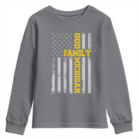 God Family Michigan Youth Sweatshirt Game Day Vintage American Flag