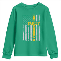 God Family Michigan Youth Sweatshirt Game Day Vintage American Flag