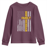 God Family Michigan Youth Sweatshirt Game Day Vintage American Flag