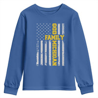 God Family Michigan Youth Sweatshirt Game Day Vintage American Flag