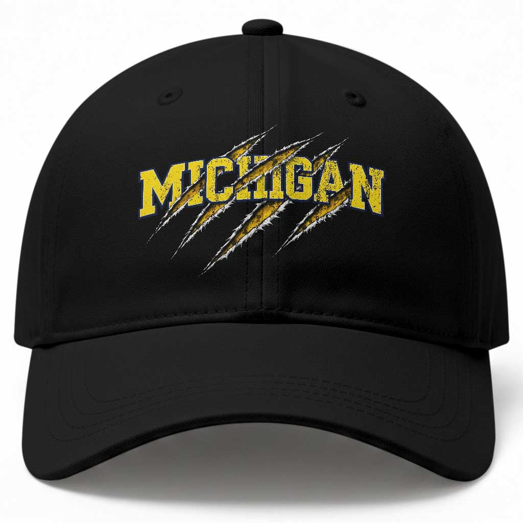 Michigan Fan Baseball Cap MI State Sports Game Day Scratch Mark