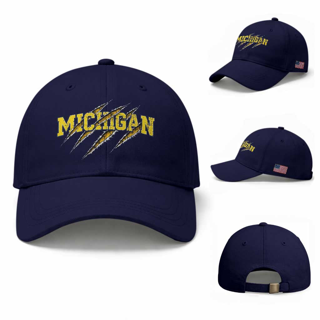 Michigan Fan Baseball Cap MI State Sports Game Day Scratch Mark