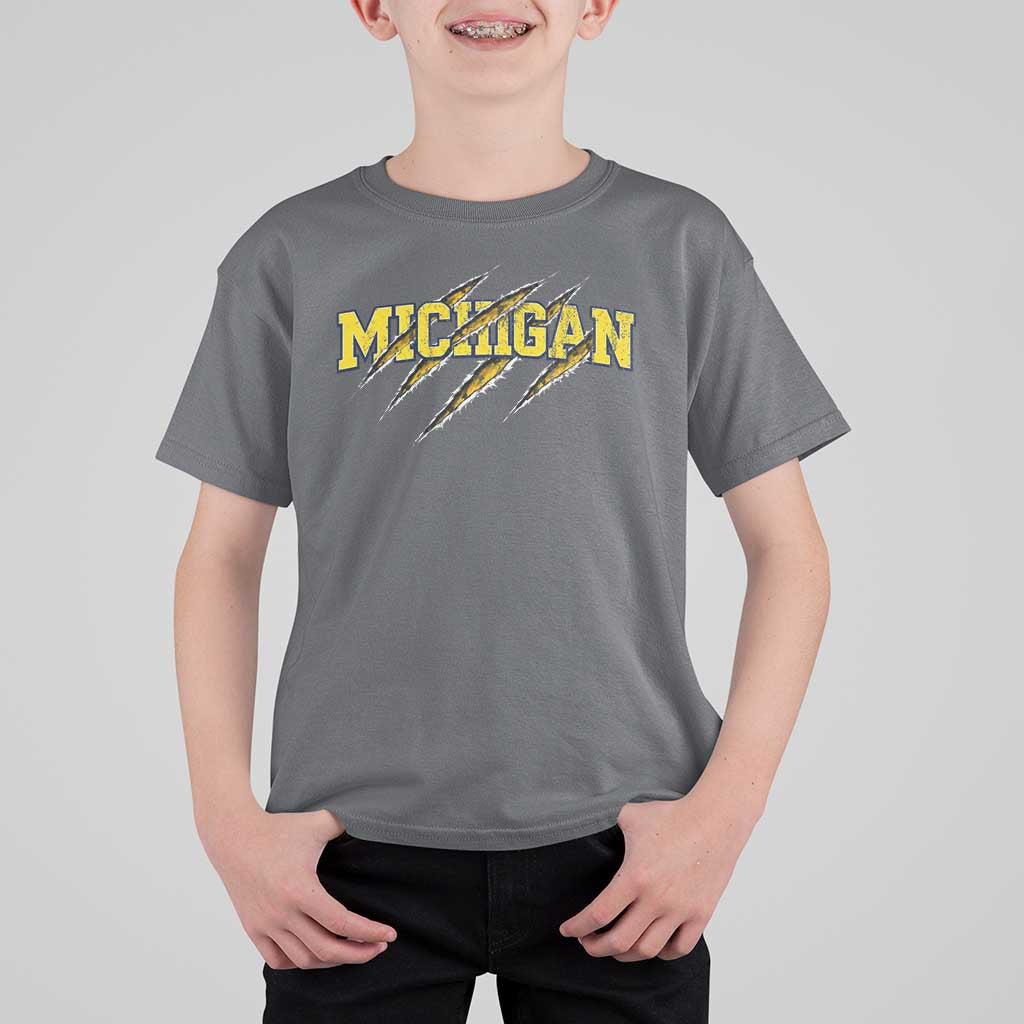 Michigan Fan T Shirt For Kid MI State Sports Game Day Scratch Mark