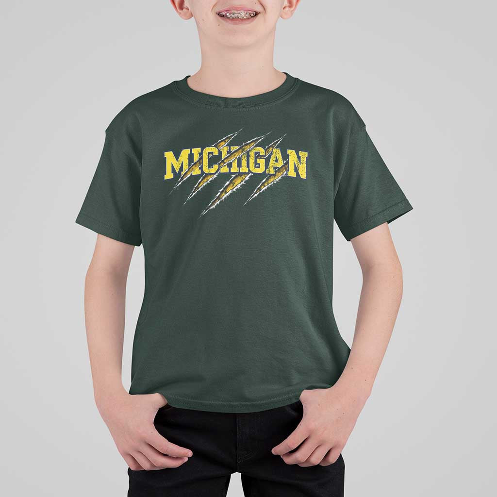 Michigan Fan T Shirt For Kid MI State Sports Game Day Scratch Mark