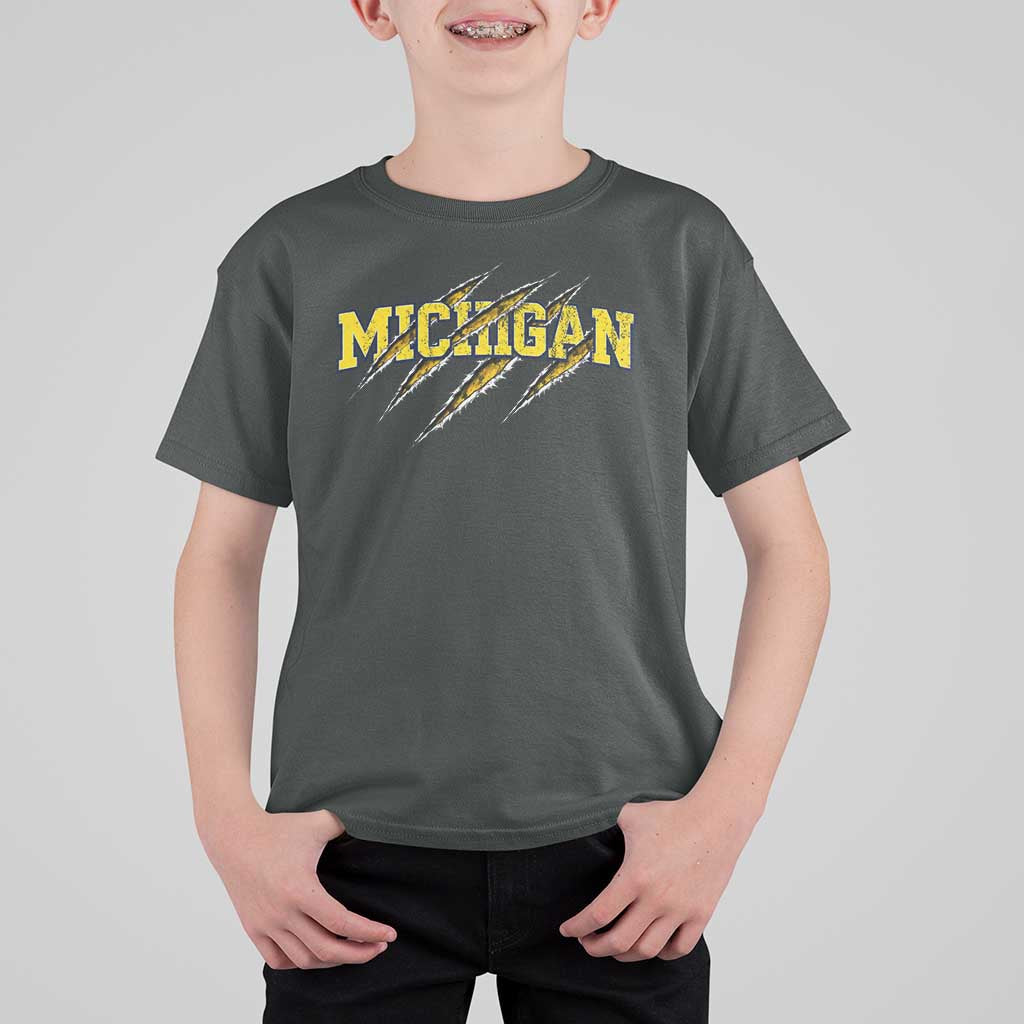Michigan Fan T Shirt For Kid MI State Sports Game Day Scratch Mark