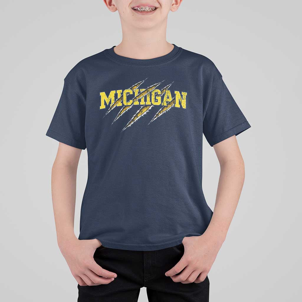 Michigan Fan T Shirt For Kid MI State Sports Game Day Scratch Mark