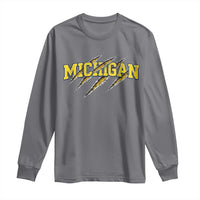 Michigan Fan Long Sleeve Shirt MI State Sports Game Day Scratch Mark