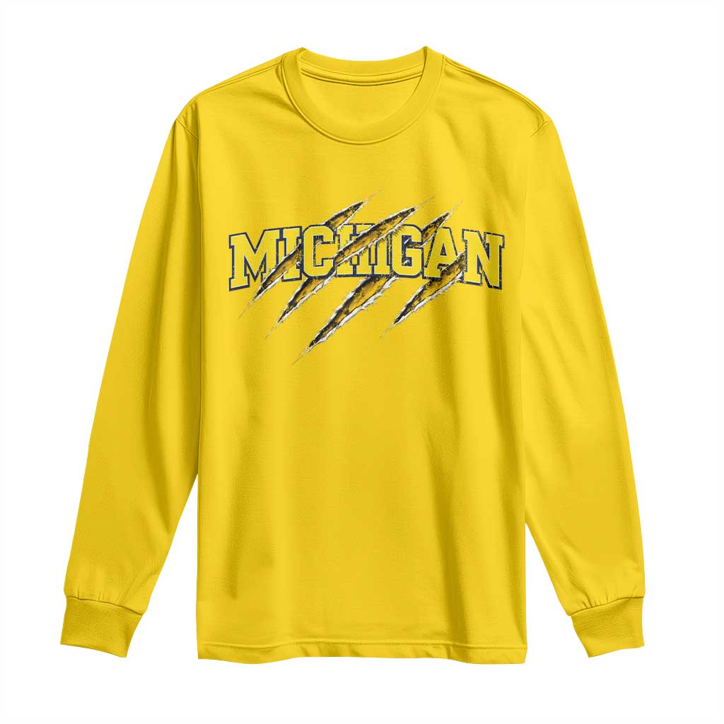 Michigan Fan Long Sleeve Shirt MI State Sports Game Day Scratch Mark