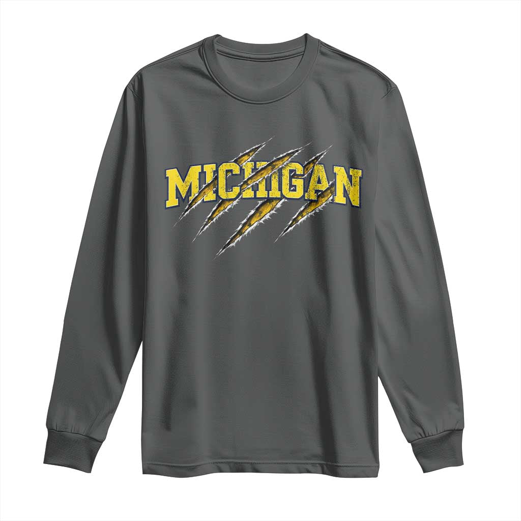 Michigan Fan Long Sleeve Shirt MI State Sports Game Day Scratch Mark