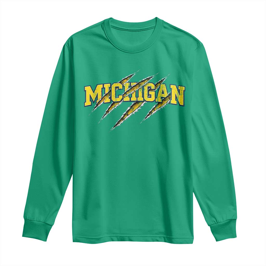 Michigan Fan Long Sleeve Shirt MI State Sports Game Day Scratch Mark