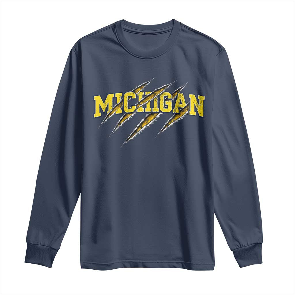 Michigan Fan Long Sleeve Shirt MI State Sports Game Day Scratch Mark