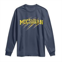 Michigan Fan Long Sleeve Shirt MI State Sports Game Day Scratch Mark