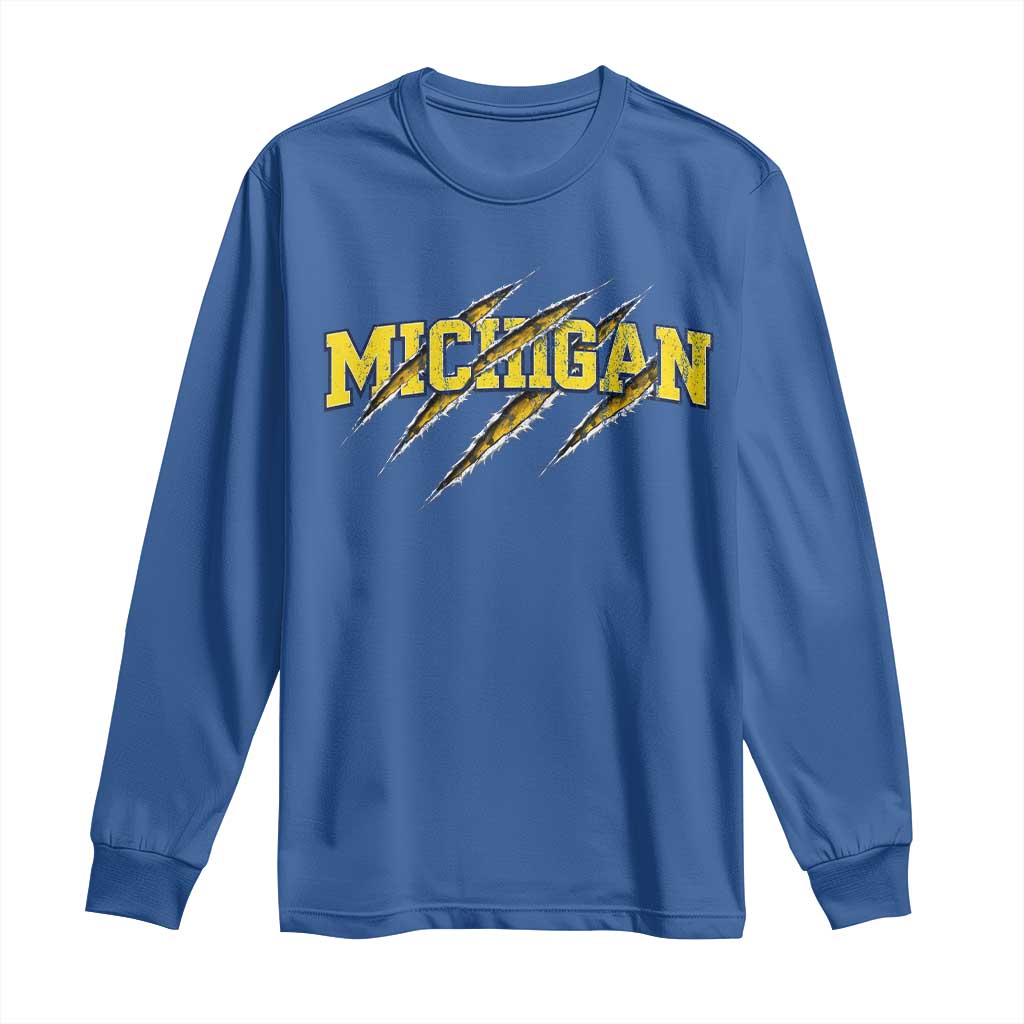 Michigan Fan Long Sleeve Shirt MI State Sports Game Day Scratch Mark