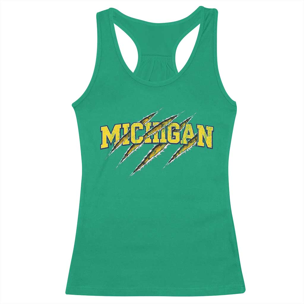 Michigan Fan Racerback Tank Top MI State Sports Game Day Scratch Mark
