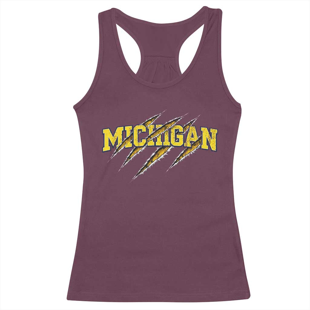 Michigan Fan Racerback Tank Top MI State Sports Game Day Scratch Mark
