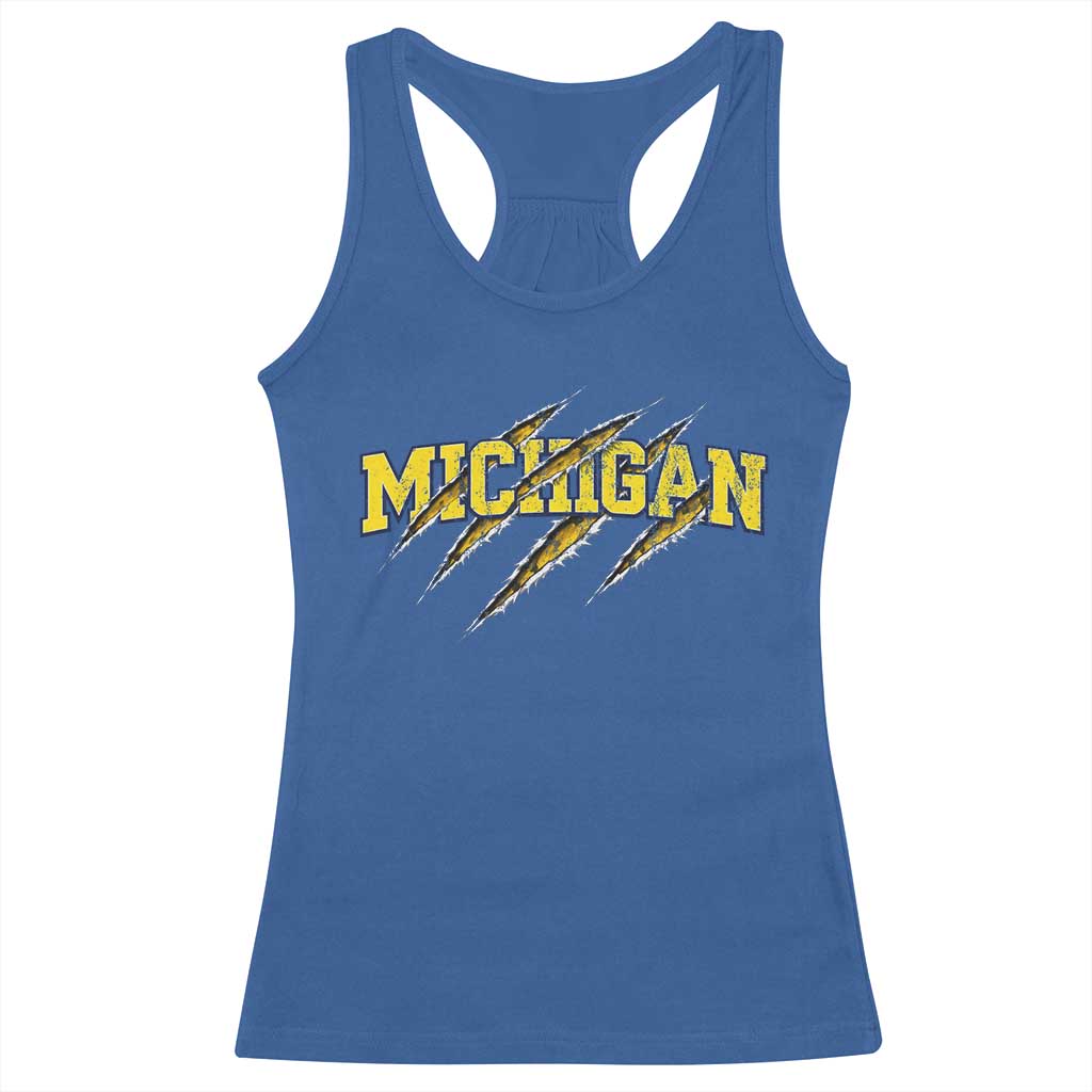 Michigan Fan Racerback Tank Top MI State Sports Game Day Scratch Mark